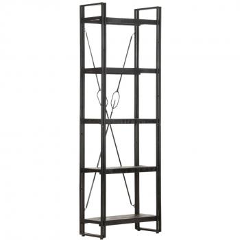 5-Tier Solid Mango Wood Bookcase in Black, 60x30x180 cm (23.6x11.8x70.9)