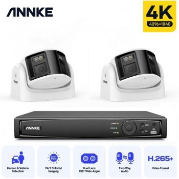 Kit de Videovigilancia Annke 8MP PoE con 2 Cámaras 4K, Lente Doble Panorámica de 180°, H.265+ y Audio Bidireccional