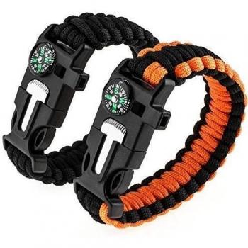 Zacro Pulsera de la Supervivencia con Silbato, Brújula, Flint y Raspador,Brazaleto de Anchura Ajustable,Multifuncional