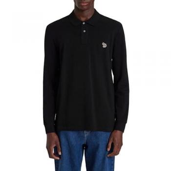Paul Smith Men's Regular Fit Long Sleeve Sports Stripe Zebra Polo Shirt - Black - Size: M