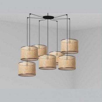 Lámpara colgante Mambo Negro mate 7 bombillas 500cm, Faro mambo Suspensión Negro, Rattan Ø450 7 Luces