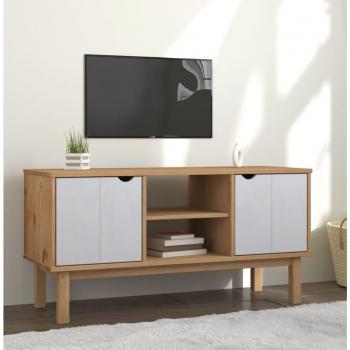 Mueble TV OTTA de Madera Maciza de Pino en Color Marrón y Blanco 113,5x43x57 cm