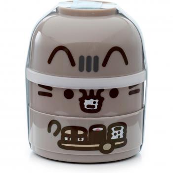 Pusheen the Cat Grey Round Stacked Bento Lunch Box with Compartments