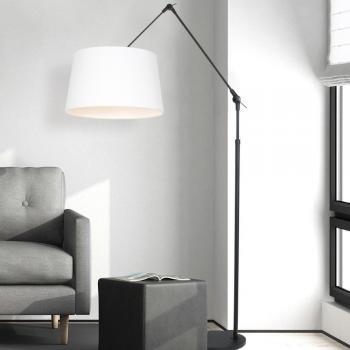 Lámpara de Pie Prestige Chic Cilíndrica en Negro Mate y Blanco Lino, Altura Ajustable 250 cm