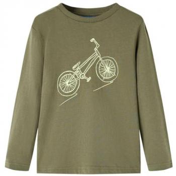 Camiseta Infantil de Manga Larga Estampado de Bicicleta Jersey Ropa Caqui 104