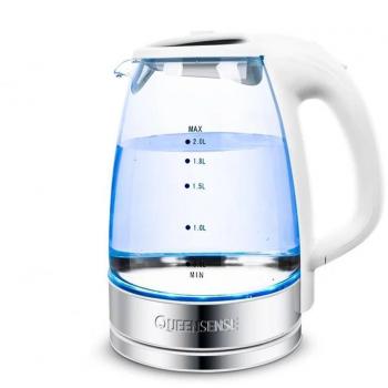 Queensense Hervidores de agua electrico Cristal 2.0L iluminación LED Apagado automático Hierve rápido contra la ebullición seca