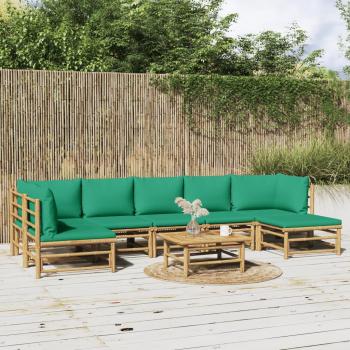 8-Piece Bamboo Garden Lounge Set with Green Cushions