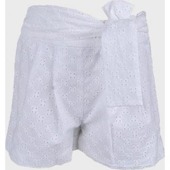 Shorts de niña La Ormiga 1120070321 blancos de algodón con tejido perforado y lazo en cintura