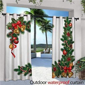 homehot Cortinas de Navidad para Exteriores y Exteriores, diseño de árbol de Abeto con Adornos, diseño clásico de año, impresión para Patio, Bloque de luz, Resistente al Agua y al Calor