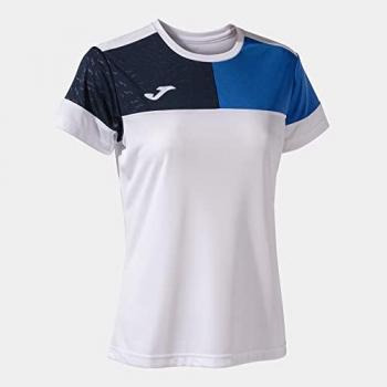 Camiseta Manga Corta Mujer Crew V Blanco Royal Marino Joma