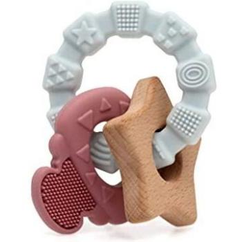 Kiokids Mordedor Madera Y Silicona Rosa Y Gris Llaves +3 Meses