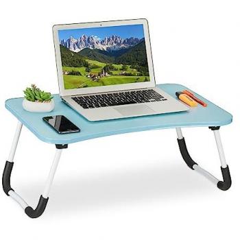 Mesa Plegable para Portátil Relaxdays, 26 x 63 x 40 cm, MDF y Hierro, Color Azul Claro