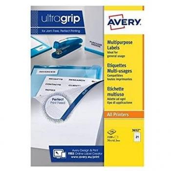 Etiquetas Multifuncionales Avery Ultragrip 70 x 42.3 mm, 21 Etiquetas por Hoja, Paquete de 2100 Etiquetas