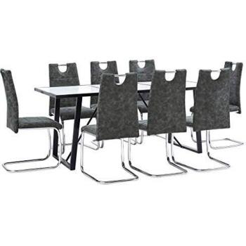 vidaXL Juego de Comedor 9 Piezas Cuero Sintético Mobiliario Decoración Interior Casa Hogar Robusto Duradero Resistente Funcional Práctico Útil Negro
