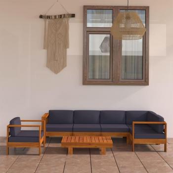 7-Piece Acacia Wood Garden Lounge Set with Dark Grey Cushions
