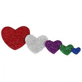 Fixo Kids 68002500. Pack de 60 Figuras Adhesivas de Goma EVA con Purpurina, Corazones, Colores y Tamaños Surtidos