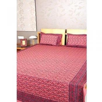 Indian Home Bloquear Muebles Impreso Doble Tamaño de la cama hoja de cama de algodón con fundas de almohada Tamaño 84 x 105 pulgadas