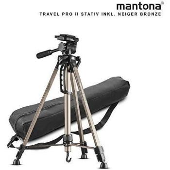 Trípode Ligero y Compacto Mantona Basic Travel Pro II Bronce con Placa de Liberación Rápida, Altura Ajustable de 55 a 146 cm