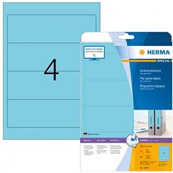 Etiquetas para Archivos HERMA 5098, Azul, 192 x 61 mm, Opaque, Autoadhesivas, 80 Etiquetas en 20 Hojas A4
