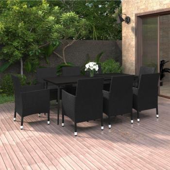 9-Piece Garden Dining Set with Cushions, Poly Rattan and Glass