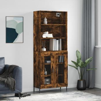 Aparador alto de madera contrachapada con acabado en roble ahumado, dimensiones 69,5x34x180 cm, cuenta con 2 puertas de cristal, ideal como mueble de almacenaje para salón o buffet y
