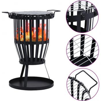 vidaXL Garden Fire Pit Basket with BBQ Grill Steel 47.5 cm