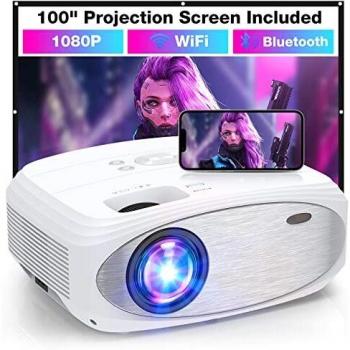 Proyector 9000Lux, HOWWOO Proyector WiFi Bluetooth Nativo 1080P Mini Proyector Portatil 300'' Display Compatible con Smartphone/TV Stick/TV Box/USB/HDMI/PPT/Laptop per Casa/Oficina