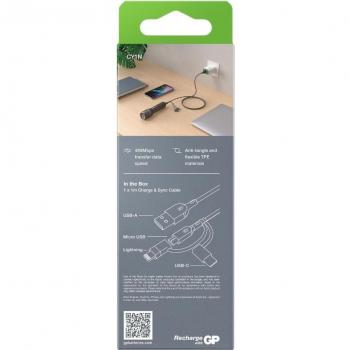 Cable USB 1 m GP Batteries CY1N USB A a USB C/Micro-USB B/Lightning Gris