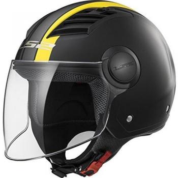 LS2, Casco jet de moto Airflow metropoli, M, negro amarillo