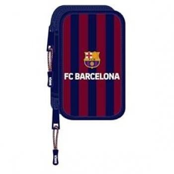 Plumier Escolar Licencia Oficial F.C. Barcelona Safta - Doble Pequeño 28 Piezas - Diseño Práctico - Ideal para Guardar Útiles - Material Resistente - Cierre de Cremallera Seguro - Dim
