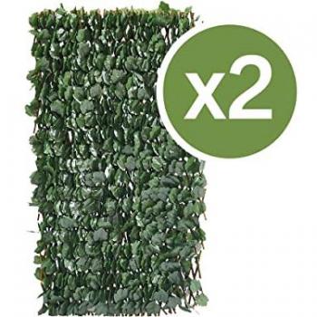 Juego de 2 vallas de sauce verde - 200x100 cm - Anti-UV y anti-óxido