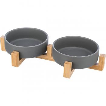 Set de comederos Trixie de cerámica con soporte de madera 31x6x16 cm