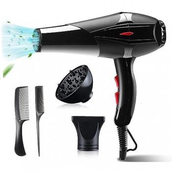 Secador de Pelo Profesional Iónico 4500W con Motor AC, 3 Temperaturas, 2 Velocidades, Concentrador y Difusor para Secado Rápido