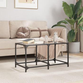 Mesa de centro vidaXL, superficie de vidrio y acero, dimensiones 78,5x40x40 cm, color transparente y negro, ideal para salón o comedor, mesita auxiliar o mesa de café