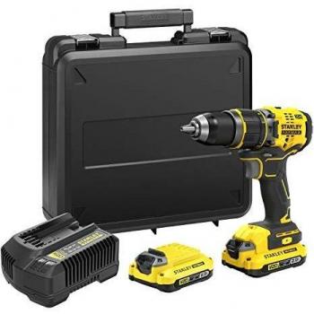 Stanley FATMAX SFMCD721D2K-QW - Taladro percutor sin cable 18V, Motor sin escobillas, Incluye maletín, 2 baterías 2Ah y cargador