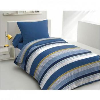 Juego de funda nórdica de microfibra HOME PASSION STANIS - 1 funda nórdica 140 x 200 cm + 1 funda de almohada 63 x 63 cm - Azul