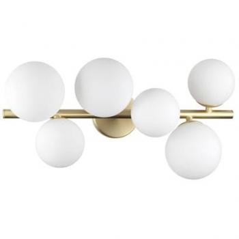 Lámpara de techo Perlage con forma de globo, 6 luces, latón, pantalla de cristal blanco, G9 15W 3000K IP20 - Ideal Lux