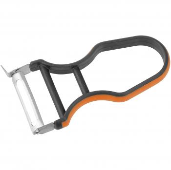 Fackelmann Soft Pelador Verduras y Frutas, Pelador de Cocina, Pelador de Patatas, Pelador Manual, Cuchilla acero inoxidable con mango de elastómero gris y polipropileno naranja,12x6cm, 1 ud.