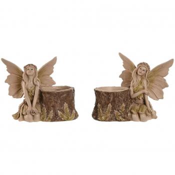 Figura Decorativa Home ESPRIT Marrón Hada 18 x 10 x 15 cm (2 Unidades)