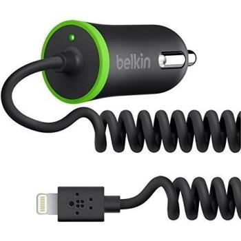 Belkin - 2,4 a cargador de coche con conector lightning en espiral para ipad pro 9.7 pulgadas/ipad air 2/ipad air/ipad mini/iphone 7/7 plus/se/5/5s/5 c/6/6s/6 plus/6s plus/ipod touch