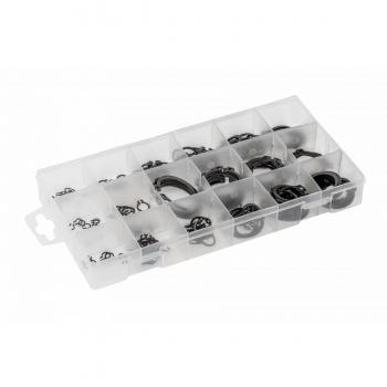 Kit de circlips Hogert Technik HT8G502 - Incluye múltiples tamaños de circlips, fabricado en acero al carbono, acabado en fosfatado negro para mayor resistencia a la corrosión, incluye herramienta para la instalación y extracción de cir