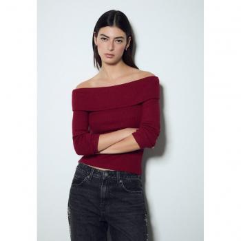 Burgundy Off-the-Shoulder Knit Top XS