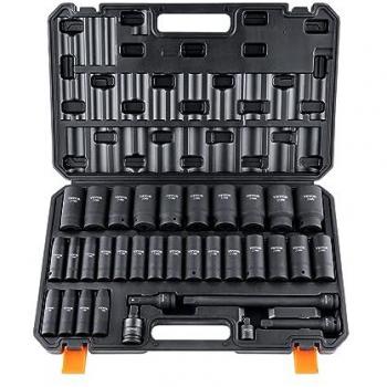 VEVOR 1/2 Drive Impact Socket Set - 29 Metric Sockets (6 Point) with HRC 42-48 Hardness, Auto Repair Tool Kit with Storage Case