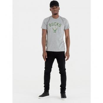 Camiseta New Era NBA Regular Milwaukee Bucks Gris Hombre