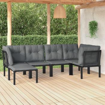 vidaXL 6-Piece Black and Grey Poly Rattan Garden Lounge Set