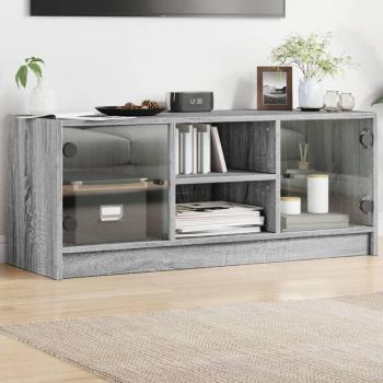 Mueble de TV con puertas de vidrio gris Sonoma 102x37x42 cm vidaXL, Mueble de Salon, Mueble TV, Mesa de TV