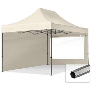Toldo Plegable Toolport 3x4,5m Premium Acero 40mm con Laterales y Ventanas Panorámicas Color Crema