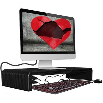 DIYOO Soporte Ajustable para Monitor Soporte Monitor PC Inteligente, Amplia Pantalla Elevador para Monitor del Ordenador/Portátil/TV/Impresora, con Funcion de hub, 47cm*20cm*8cm, Negro