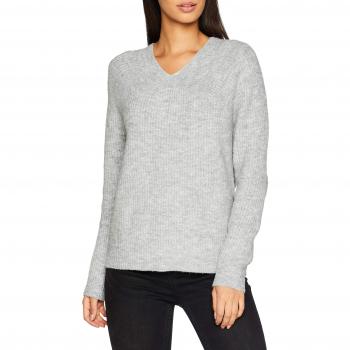 Vila Clothes Vidisa Knit Wool V-Neck L/s Top, suéter para Mujer, Gris Light Grey Melange, 40
