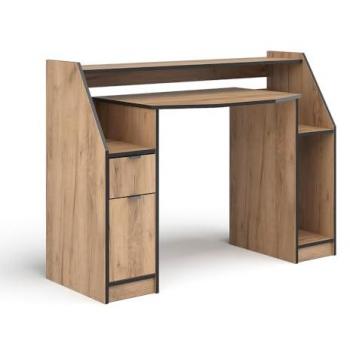 Mesa de juego Joel, Roble dorado y negro, 123.2 x 45 cm, con 1 cajón y 1 puerta
